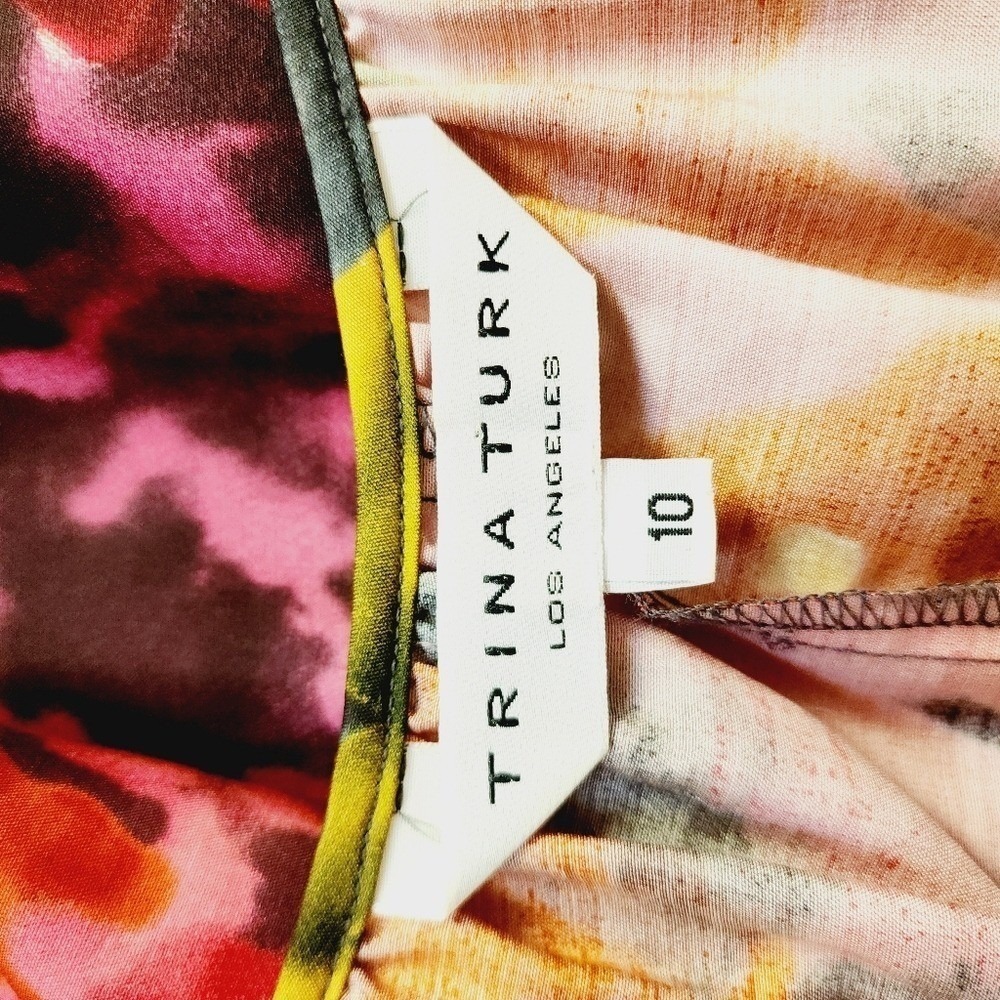 Trina Turk Silk Wool Watercolor Floral Mini Dress Pink Yellow Orange Size 10 - Picture 8 of 8